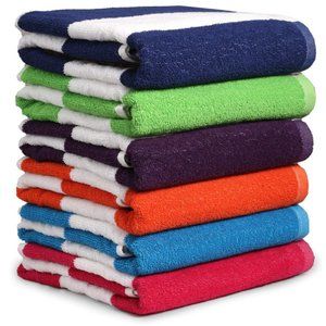 6 Pack Large Beach Towels Cabana Hotel Stripe Pool Towel Cotton Blend 30" x 60"